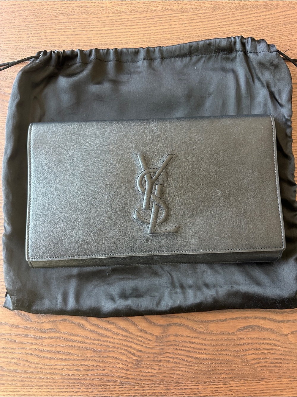 Saint Laurent Black Leather YSL Clutch